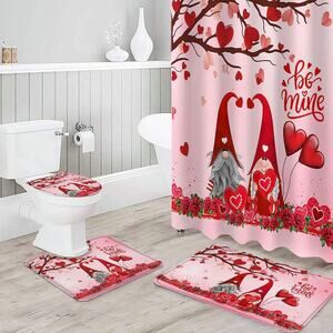 NIB 4 Piece Shower Curtain Sets with Rugs Gnomes Theme